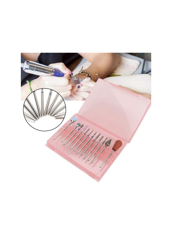 12Pcs Ceramics Nail Drill Bits Set, Electric Drill Bits File Grinding Head Set with Pink Box(#4)
