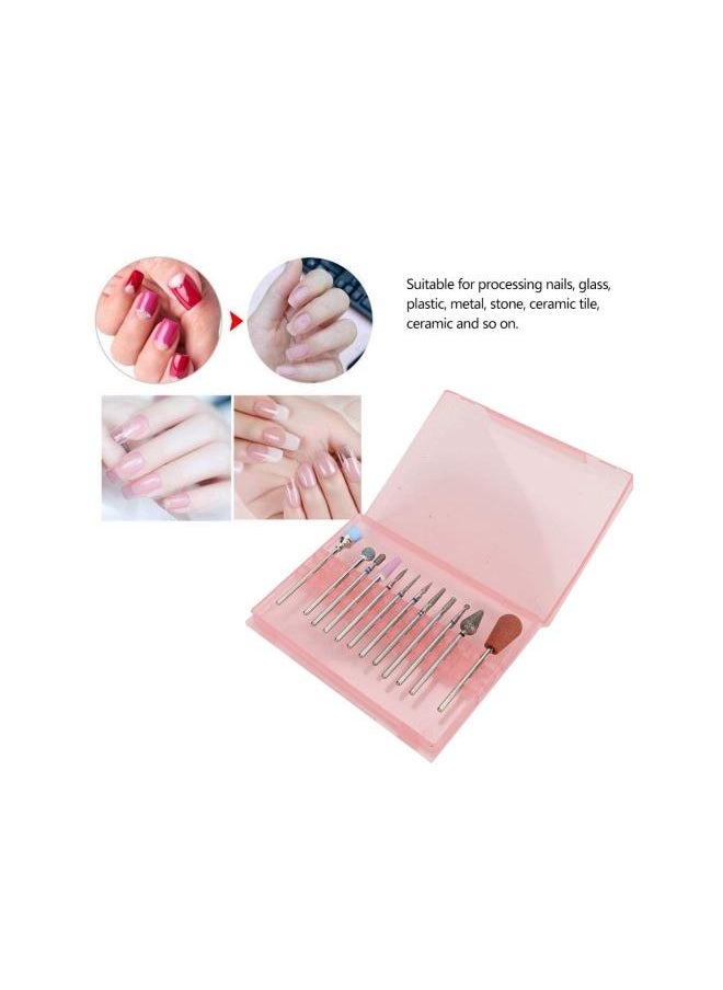 12Pcs Ceramics Nail Drill Bits Set, Electric Drill Bits File Grinding Head Set with Pink Box(#4)