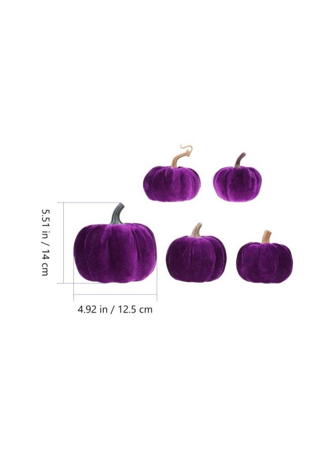 5pcs Artificial Pumpkins Plush Mini Artificial Plush Pumpkins for Fall Decor Thanksgiving Halloween Modern Rustic Wedding Decoration Dark Purple