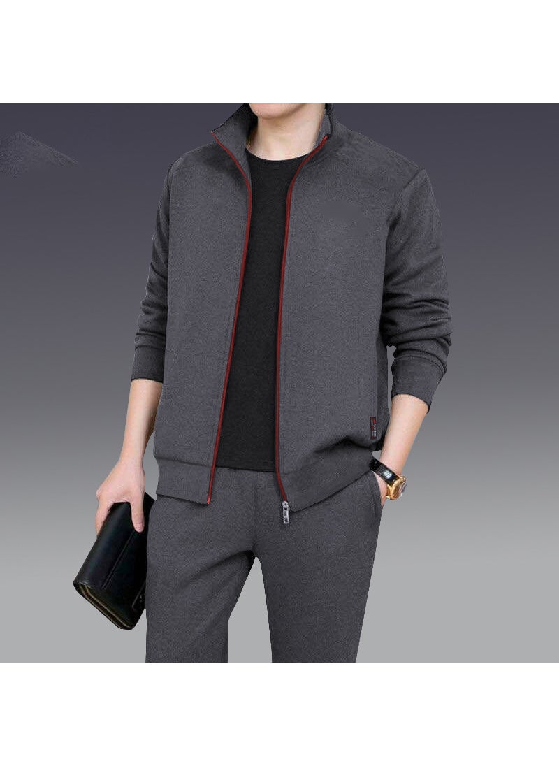 Mens Casual Sports Tracksuit Autumn Winter Set Dark gray