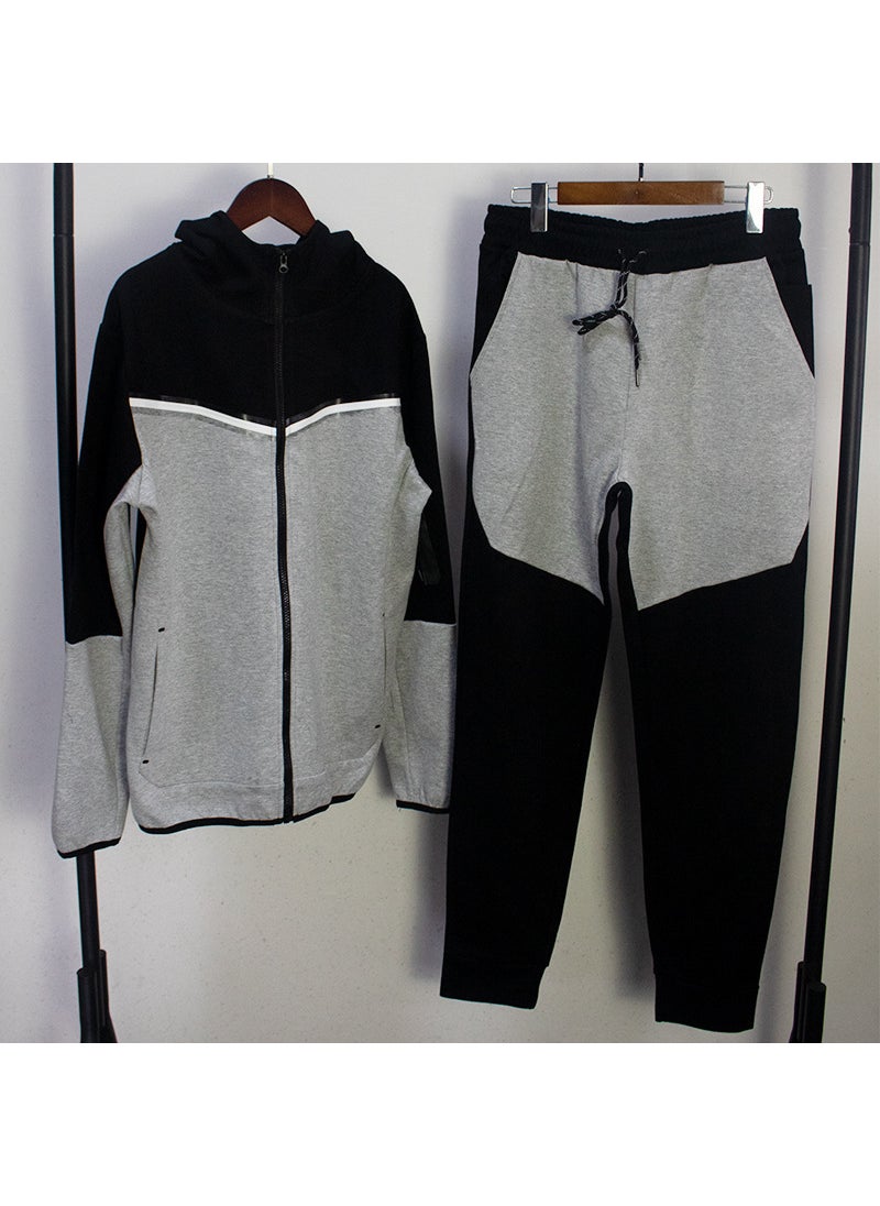 1 x 5 pcs Mens Casual Sportswear Hook Jacket and Pants Set Black Gray