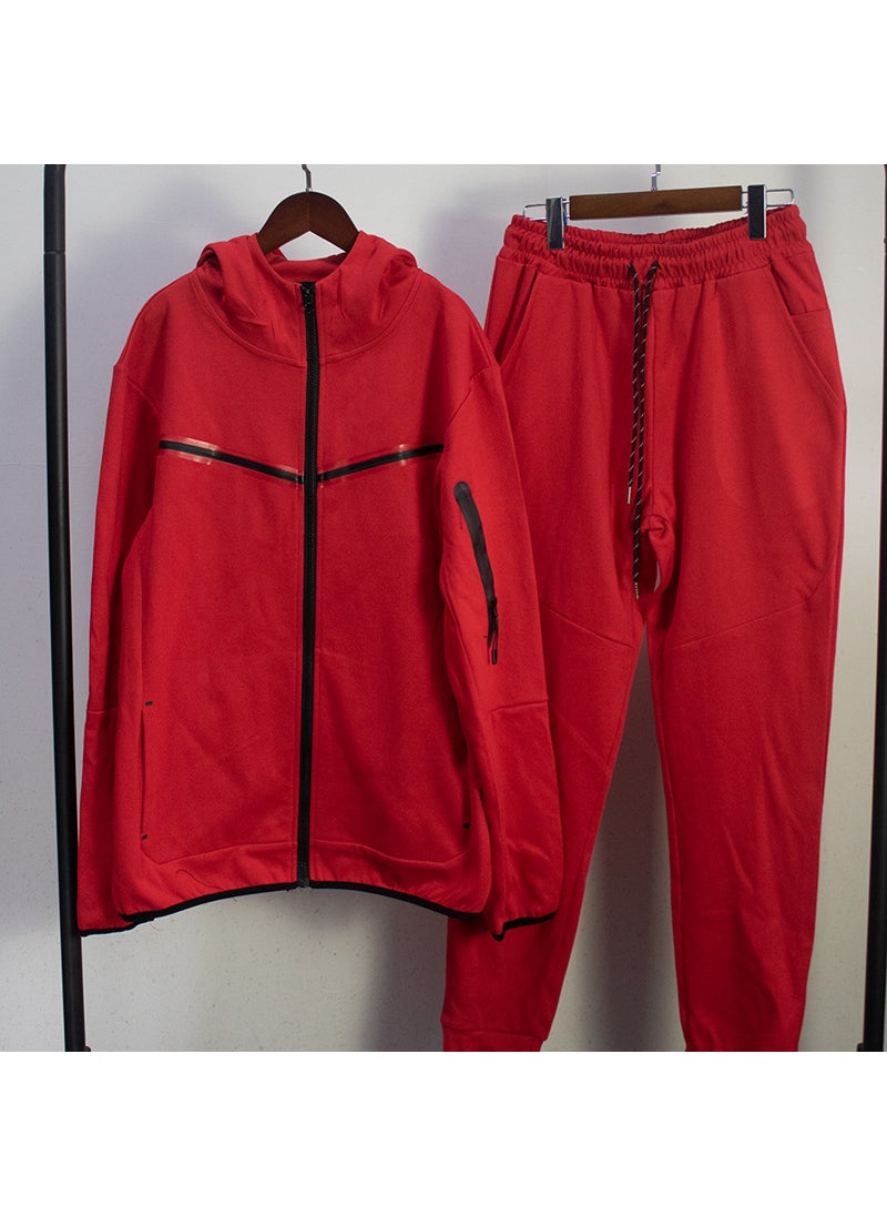 1 x 5 pcs Mens Casual Sportswear Hook Jacket and Pants Set Red