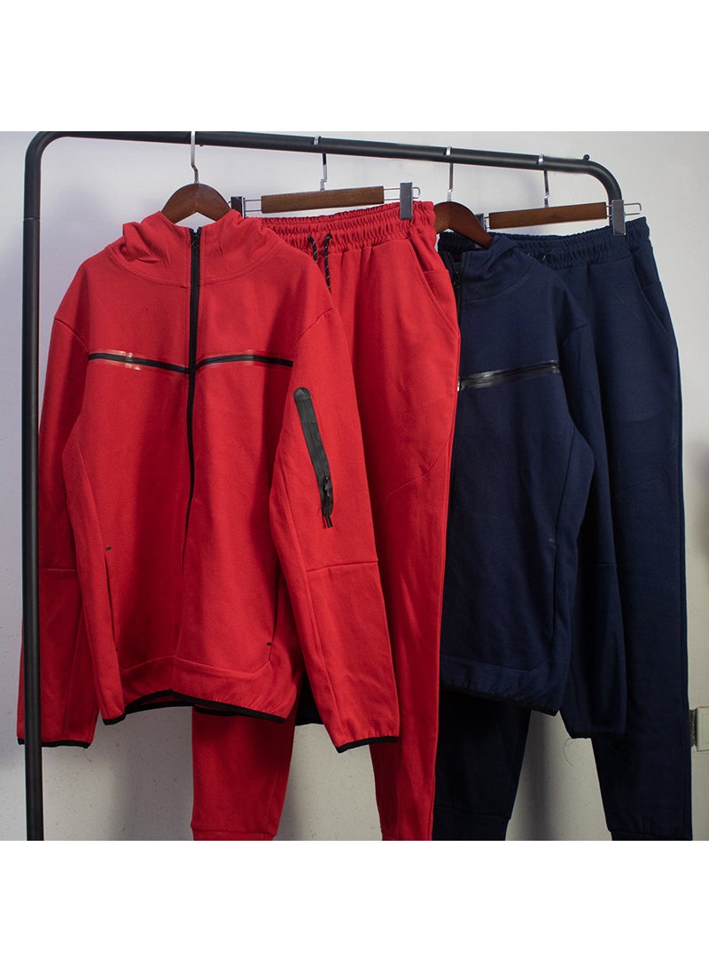 1 x 5 pcs Mens Casual Sportswear Hook Jacket and Pants Set Red