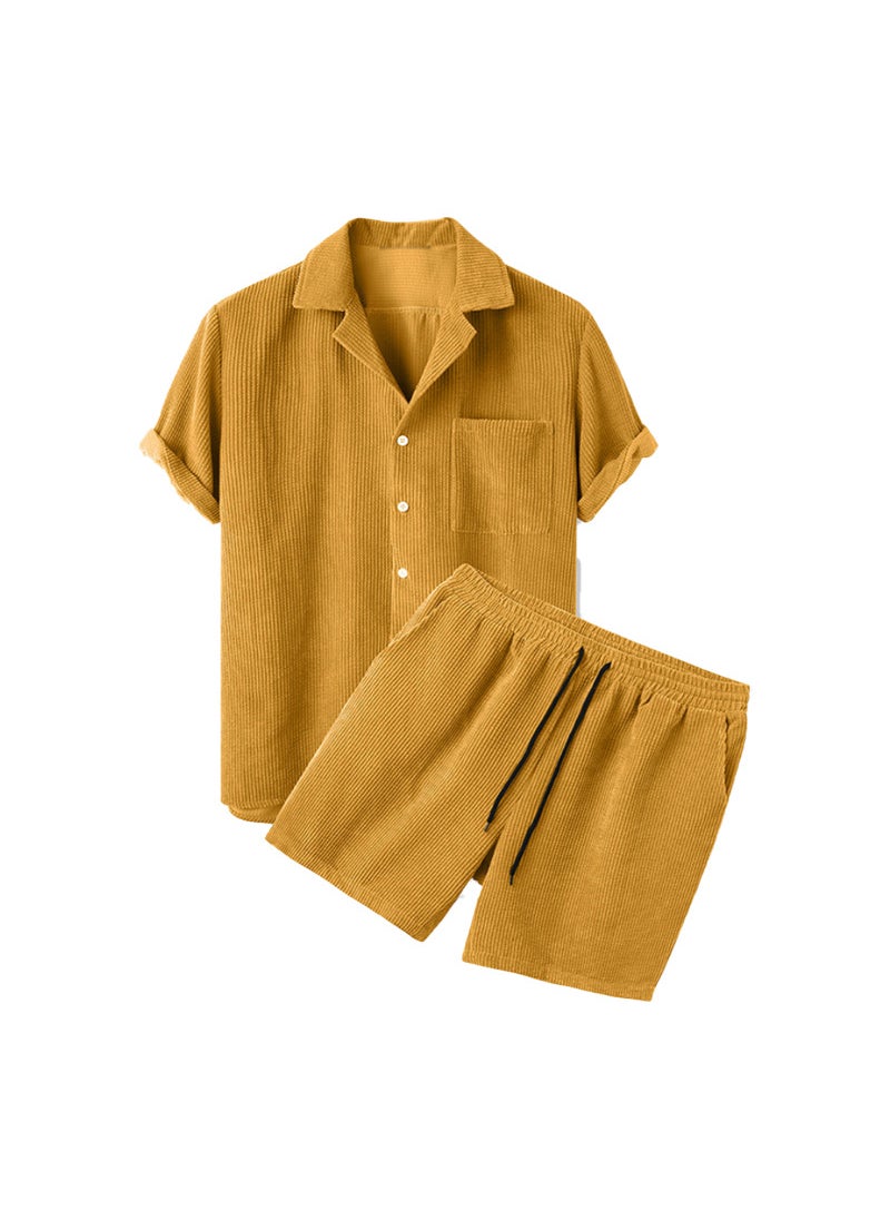 2024 Corduroy Mens Casual Sportswear Set Yellow