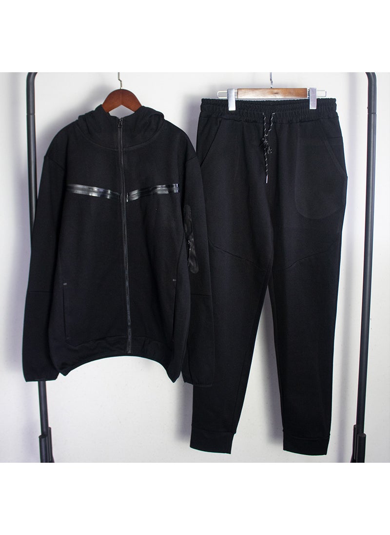 1 x 5 pcs Mens Casual Sportswear Hook Jacket and Pants Set Black