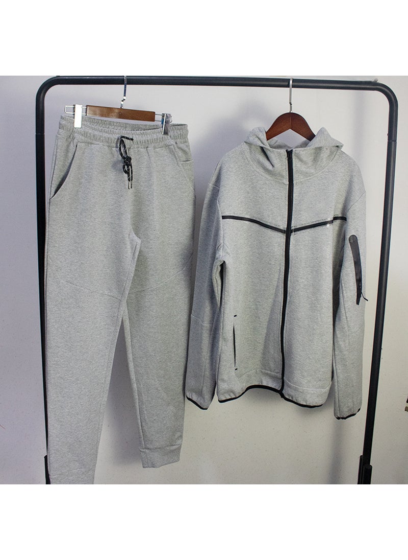 1 x 5 pcs Mens Casual Sportswear Hook Jacket and Pants Set Light gray