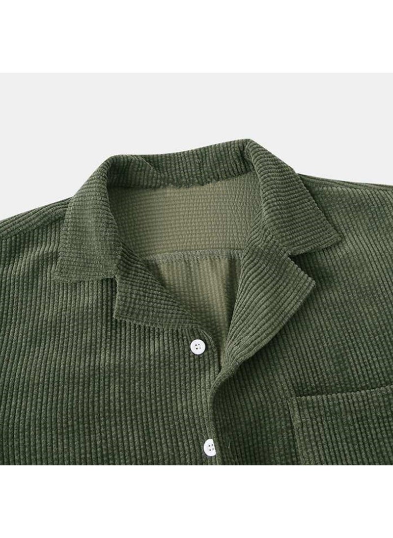 2024 Corduroy Mens Casual Sportswear Set Army Green