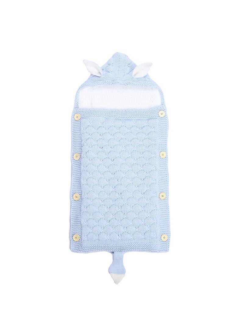 Spring and Autumn Baby Knitted Rabbit Ear Sleeping Bag Photography Props Solid Color Newborn Envelope Kick-proof Swaddle Blanket Light Blue