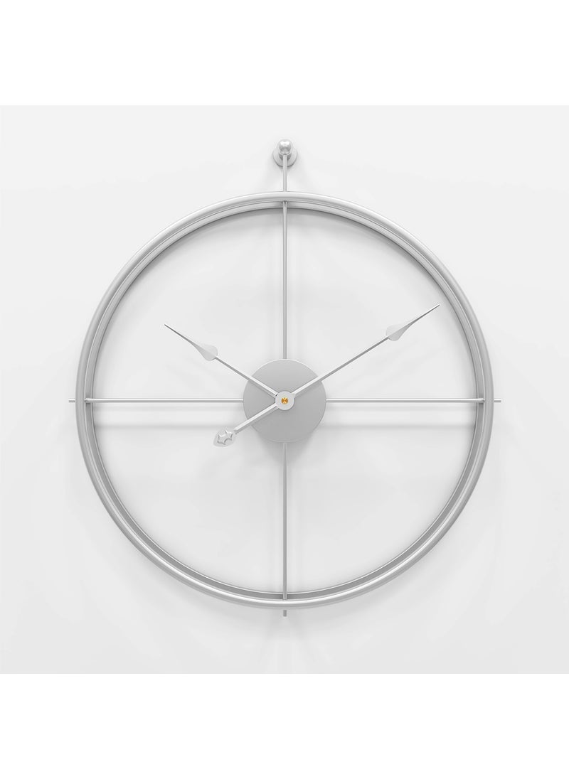 Modern Iron Wall Clock for Living Room Decor Double layer with hook 50cm silver frame + Silver Needle