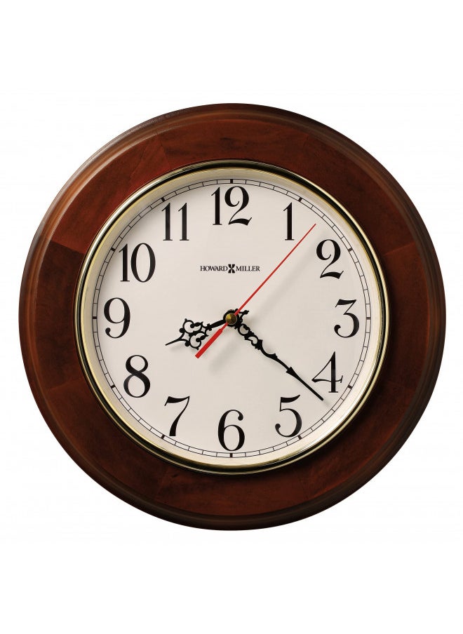 Howard Miller Brentwood Wall Clock 620-168 11.5-Inch Windsor Cherry Finish, Round Brass-Finished Bezel, Natural Home Decor, Off-White Dial, Quartz Movement Timepiece