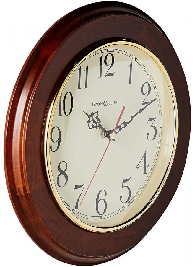 Howard Miller Brentwood Wall Clock 620-168 11.5-Inch Windsor Cherry Finish, Round Brass-Finished Bezel, Natural Home Decor, Off-White Dial, Quartz Movement Timepiece