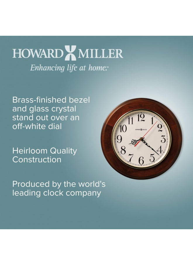 Howard Miller Brentwood Wall Clock 620-168 11.5-Inch Windsor Cherry Finish, Round Brass-Finished Bezel, Natural Home Decor, Off-White Dial, Quartz Movement Timepiece