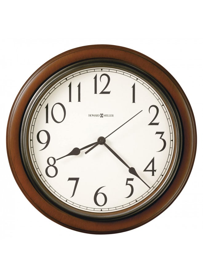 Howard Miller Kalvin Wall Clock 625-418 Medium Brown Cherry Finished Case, Charcoal Gray Accents, Modern Home Decor, Classic Round Design, Quartz Movement