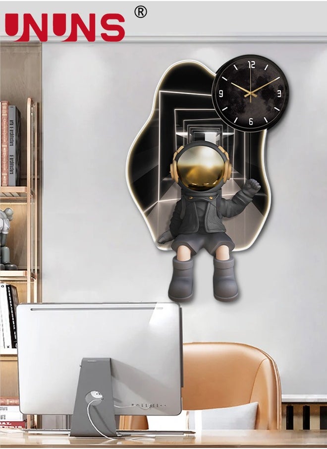 Large Wall Clocks for Living Room,Modern Pendulum Wall Clock Silent Quartz Battery Operated,Non-Ticking for Bedroom Kitchen Office,Astronaut Shaped Clock Wall Decor for Home Indoor,25X40CM