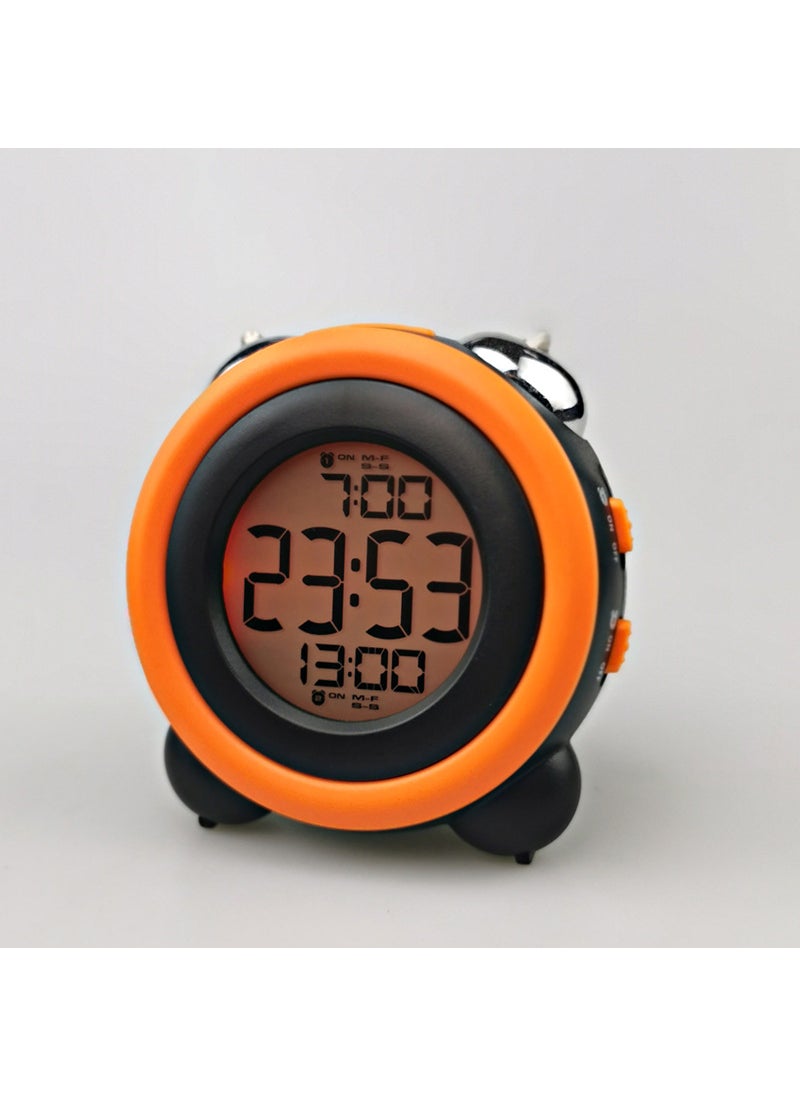 1 x 5 pcs Creative High Volume 3D LED Alarm Clock Orange black shell