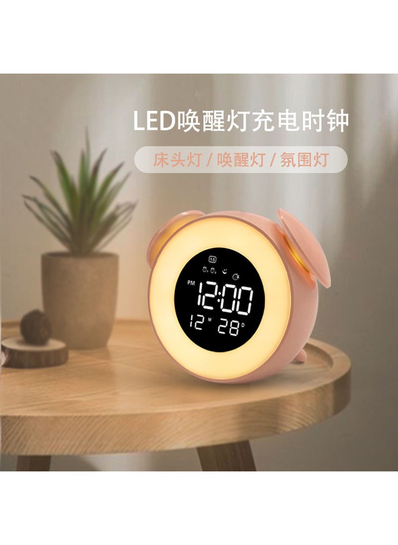 1 x 5 pcs Colorful LED Alarm Clock Night Light Pink