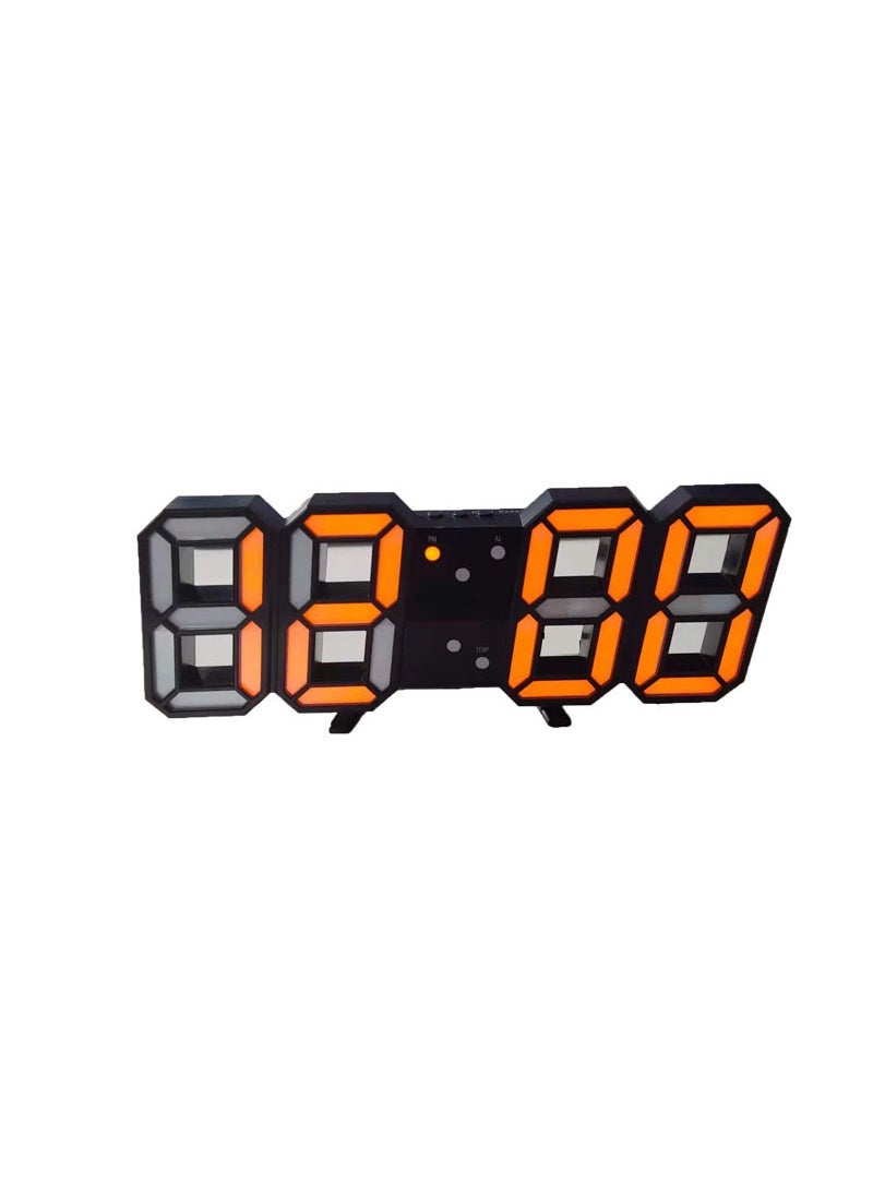 Smart 3D Digital LED Alarm Wall Clock with Temperature Black-Orange Word