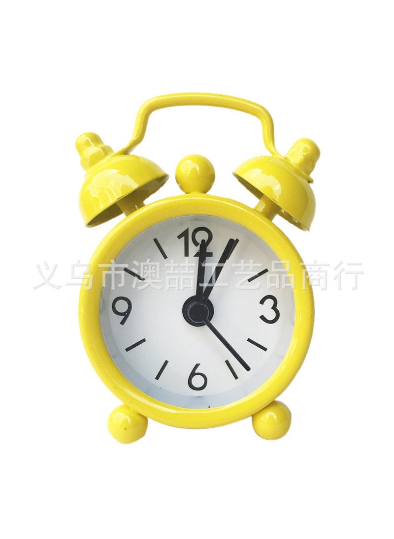 Factory wholesale 4cm mini metal small alarm clock creative student gift electronic clock can add Logo Yellow