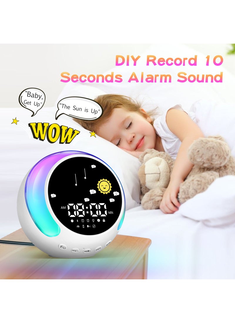 Kids Alarm Clock Bluetooth Speaker Touch Lamp RGB White Noise milky white