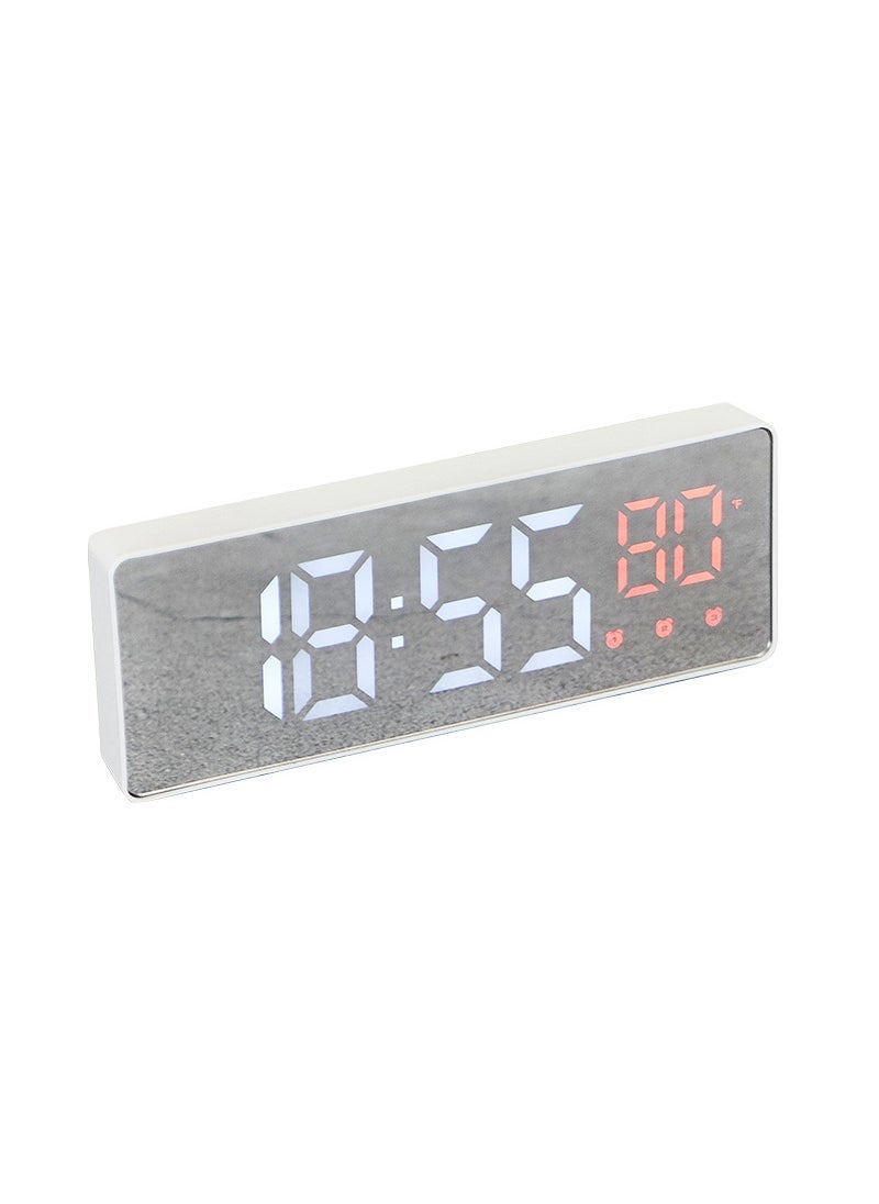 Creative mirror clock mute LED electronic clock student three sets of alarm clock children bedside table clock 0715 White shell (Red temperature)