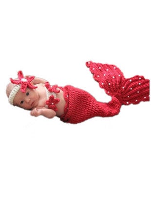 Knitted Mermaid Baby Sleep Sack Gift Set Red