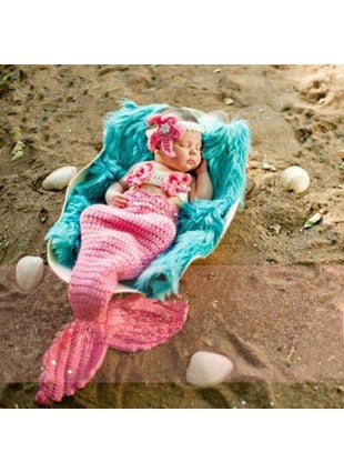 Knitted Mermaid Baby Sleep Sack Gift Set Pink