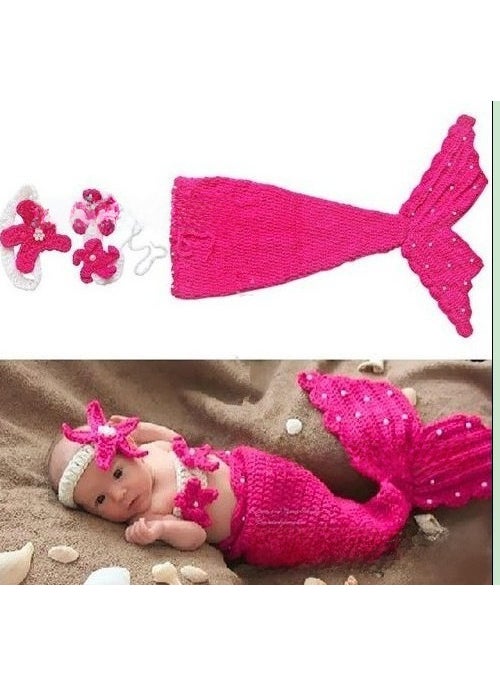 Knitted Mermaid Baby Sleep Sack Gift Set Rose Red