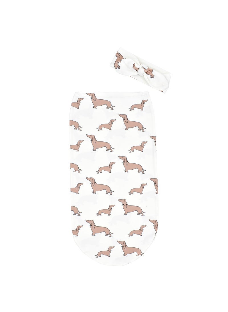 1 x 5 pcs Baby Cocoon Sleep Sack Set with Headband Dachshund