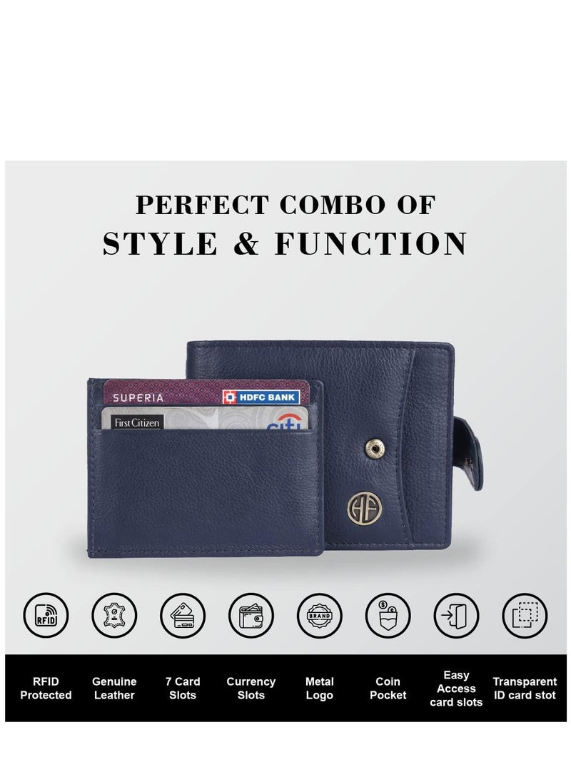 Leather Wallet for Men|5 Card Slots| 1 Coin Pocket| 2 Hidden Compartment|2 Currency Slots, Royal Blue, Minimalist