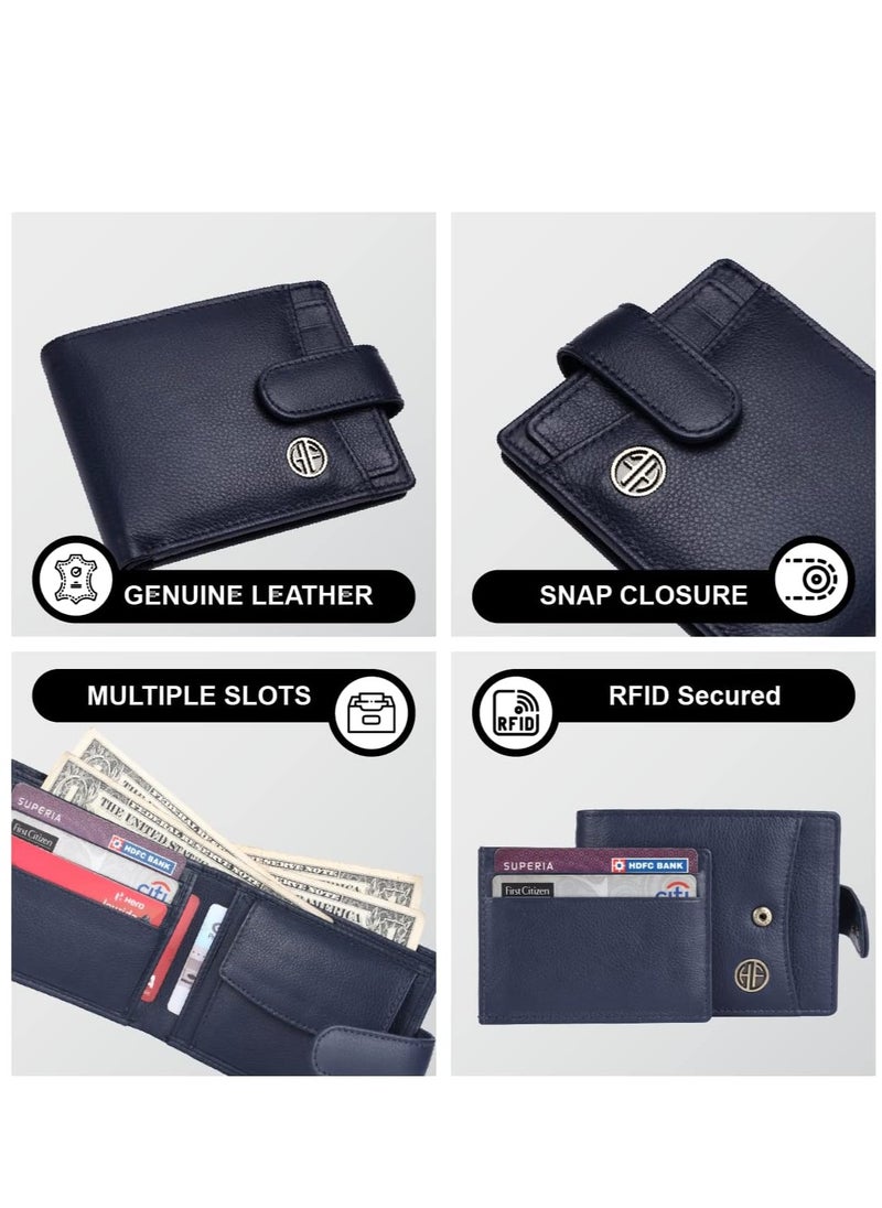 Leather Wallet for Men|5 Card Slots| 1 Coin Pocket| 2 Hidden Compartment|2 Currency Slots, Royal Blue, Minimalist