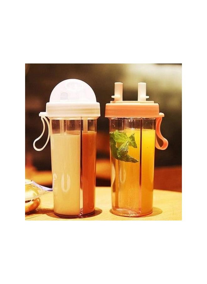 600ml Dual Use Water Bottle with Straw for Home Outdoor Camping Sport(White)