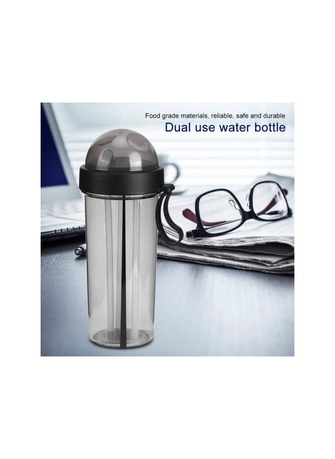 600ml Dual Use Water Bottle with Straw for Home Outdoor Camping Sport(Black)