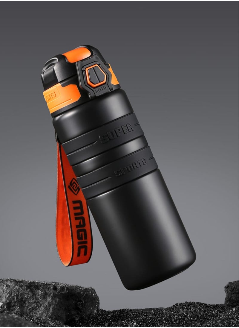 Sports Water Bottle Fully Insulated Double Wall and Leakproof Stainless Steel Design Black 800ml