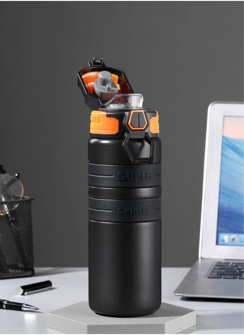 Sports Water Bottle Fully Insulated Double Wall and Leakproof Stainless Steel Design Black 800ml