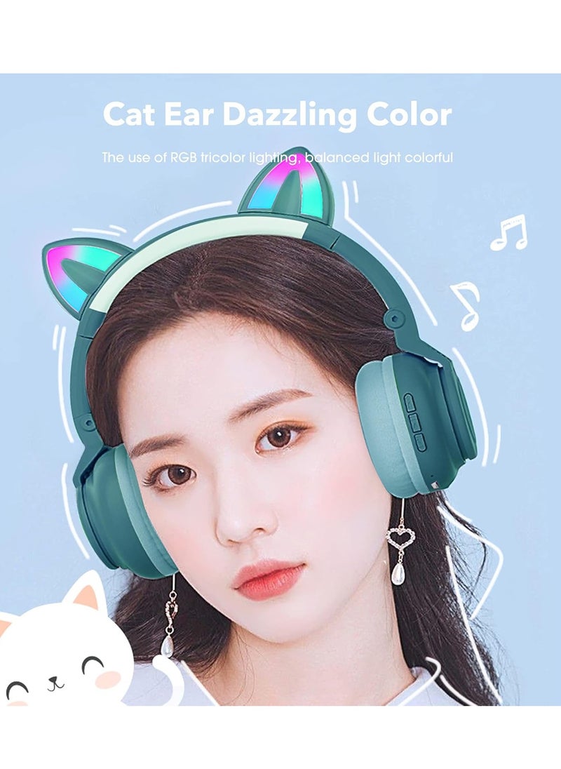 Wireless Luminous Cat Ear Shape Headphone Pink Noise Cancelling Bluetooth Cute Cat Headset With Lights For Kids And Adults