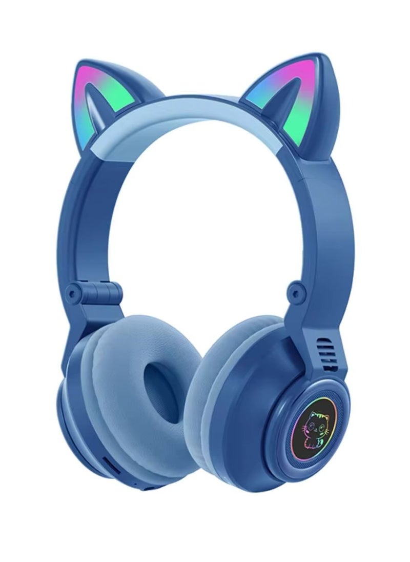 Wireless Luminous Cat Ear Shape Headphone Pink Noise Cancelling Bluetooth Cute Cat Headset With Lights For Kids And Adults