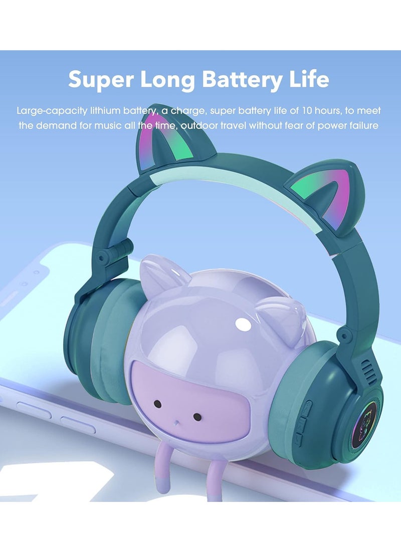 Wireless Luminous Cat Ear Shape Headphone Pink Noise Cancelling Bluetooth Cute Cat Headset With Lights For Kids And Adults