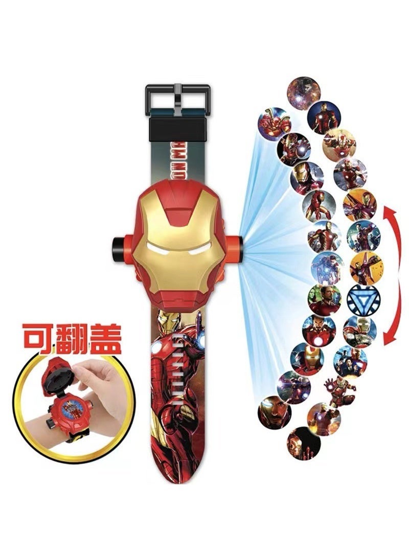 Kids Glowing Cartoon Toy Watch for Birthdays Iron Man [24 projection + watch Time]]