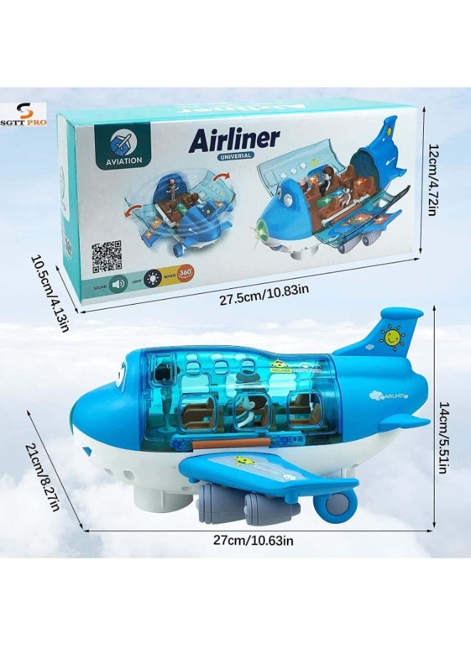 Electric Toy Airliner Plane Rotating Airplane Vehicles with Light and Music Airline Toy Vehicle Gift for Kids Boys Girls 3 4 5 6 Year Old and Up, Blue