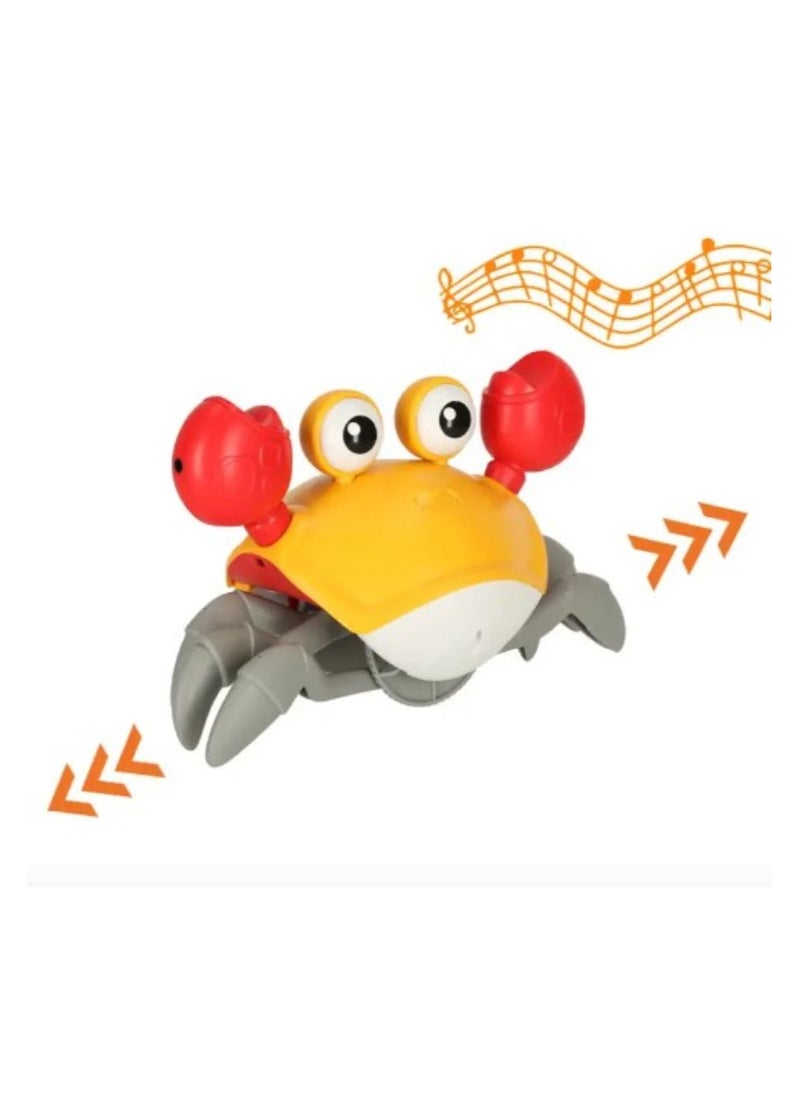 Crawling Crab Baby Toy with Lights & Music | Sensory Walking Crab for Toddlers 3-12 Months | Tummy Time Pet Toy with Automatic Obstacle Avoidance (Orange)