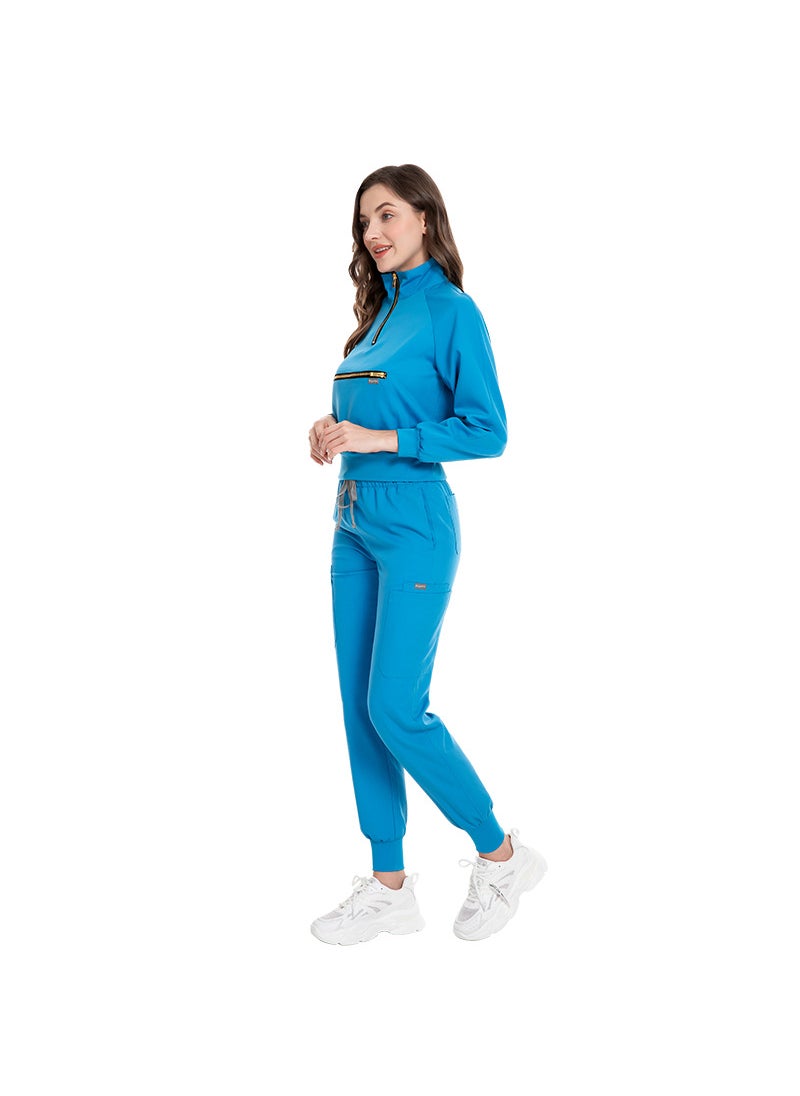 Long Sleeve Scrub Set Elastic Hospital Uniforms 42035 Blue