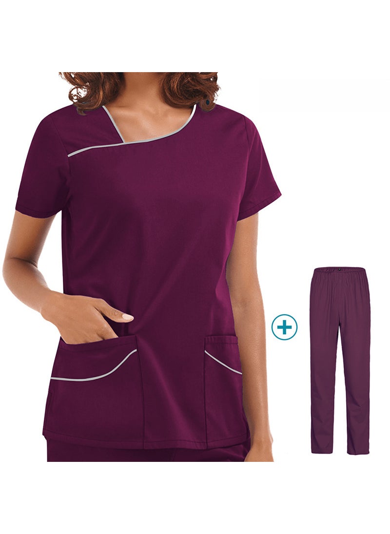 Womens Short Sleeve Scrub Top 42022 wine red suit