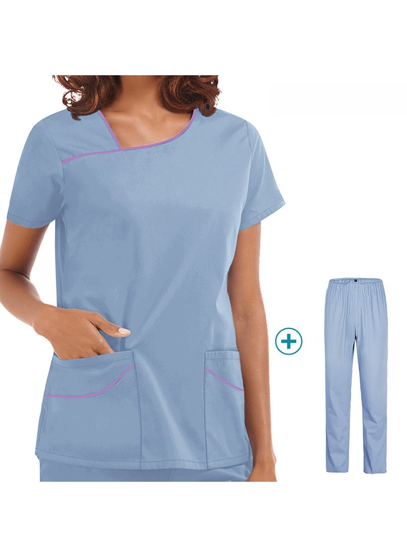 Womens Short Sleeve Scrub Top 42022 sky blue suit