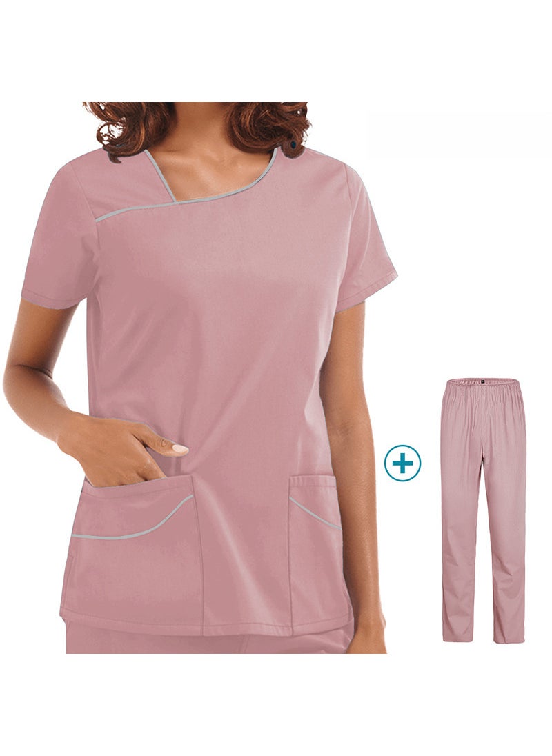 Womens Short Sleeve Scrub Top 42022 Pink Suit