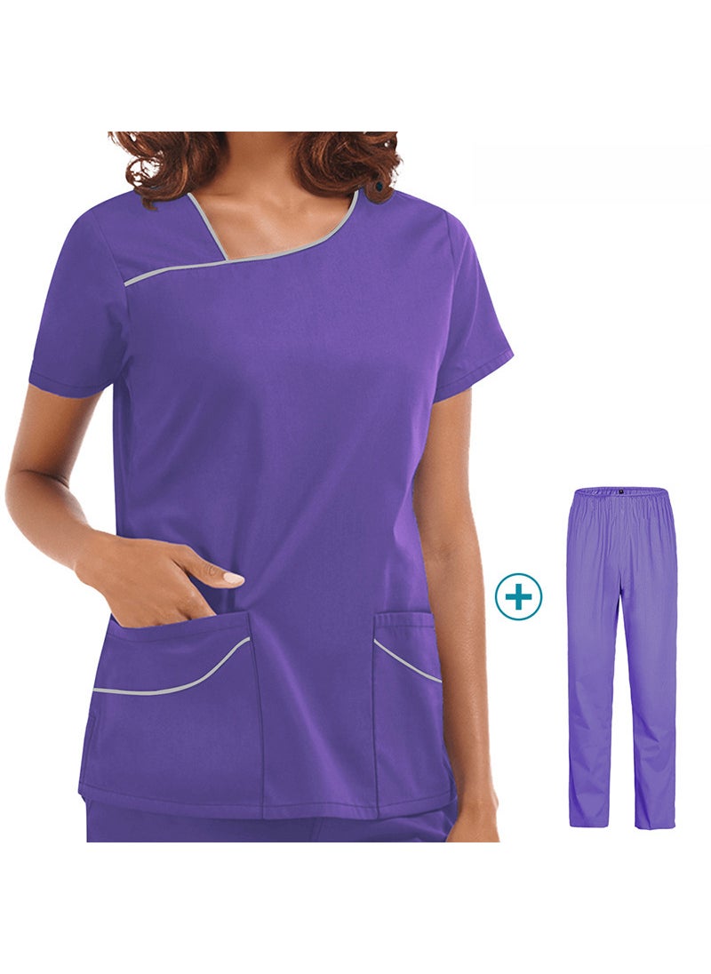 Womens Short Sleeve Scrub Top 42022 purple suit