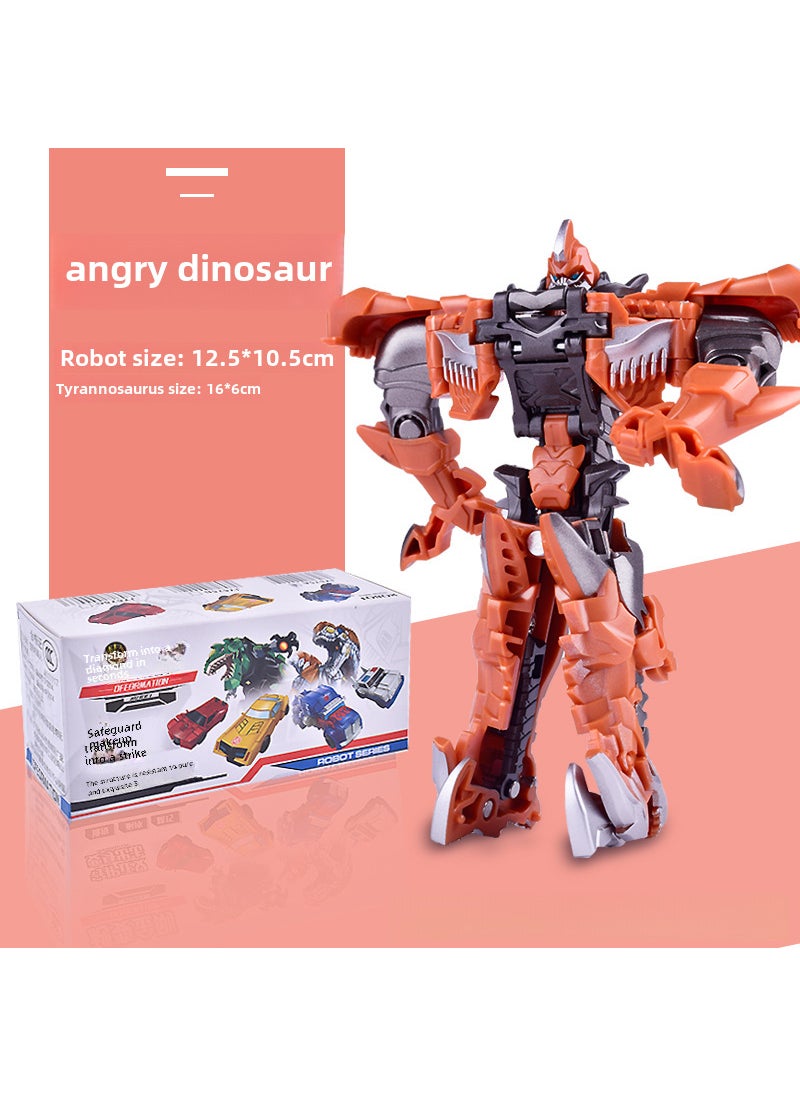 Kids Cartoon Transformer Toy Car One-Step Deformation Robot Furious Dinosaur