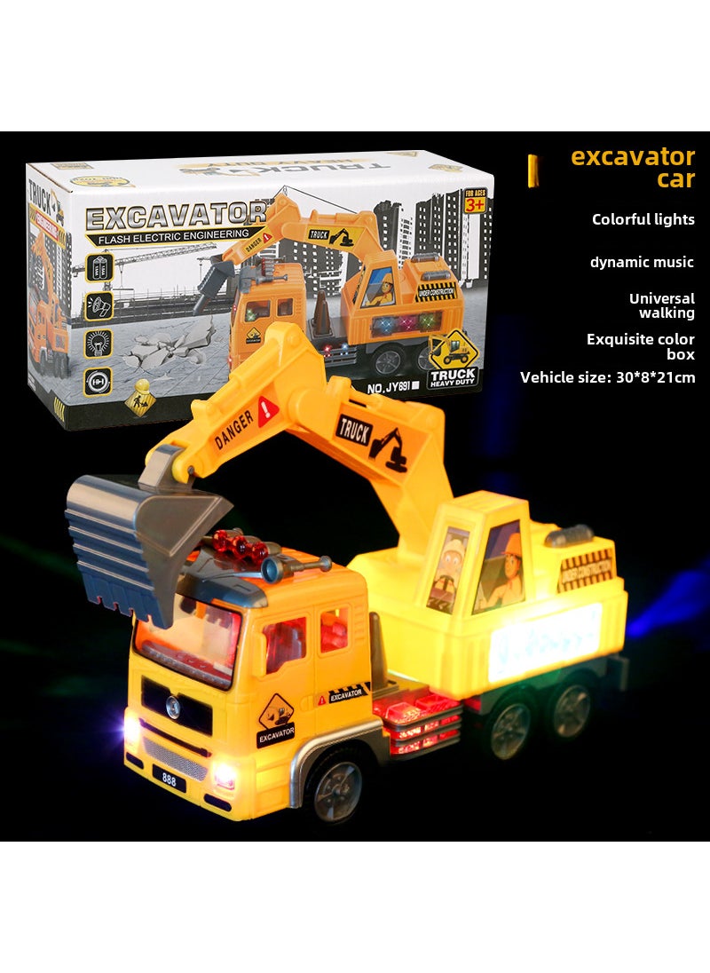 1 x 5 pcs Kids Electric Excavator Toy with Lights and Music Large excavator