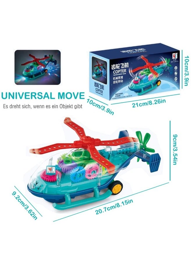 Kids Plastic Vehicles Transparent Toy Helicopter Gear Electric Copter Car Toy For Children With Light And Music