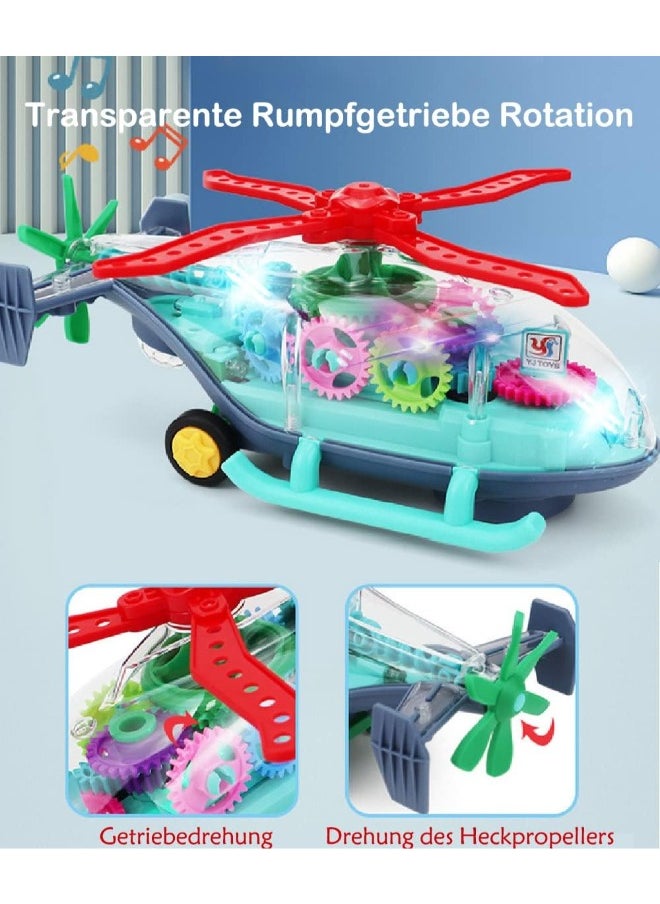 Kids Plastic Vehicles Transparent Toy Helicopter Gear Electric Copter Car Toy For Children With Light And Music