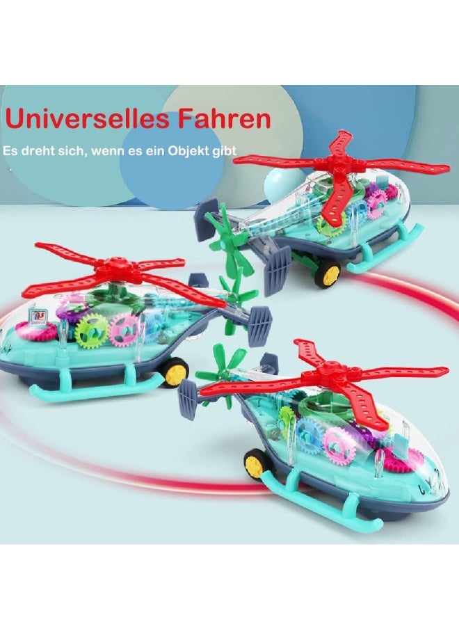 Kids Plastic Vehicles Transparent Toy Helicopter Gear Electric Copter Car Toy For Children With Light And Music